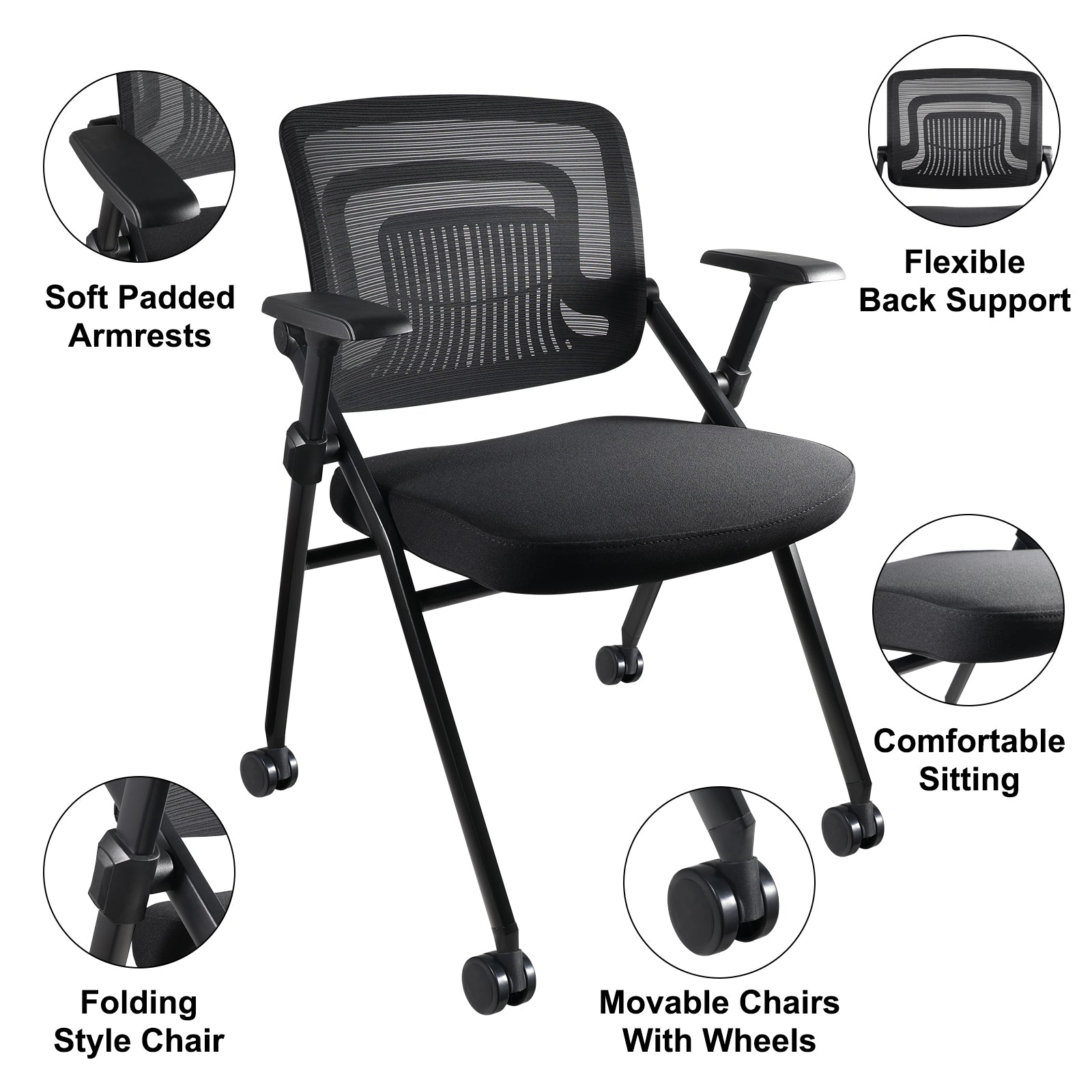 GUTSHOT Folding Poker Chairs With Wheels - Pack of 2