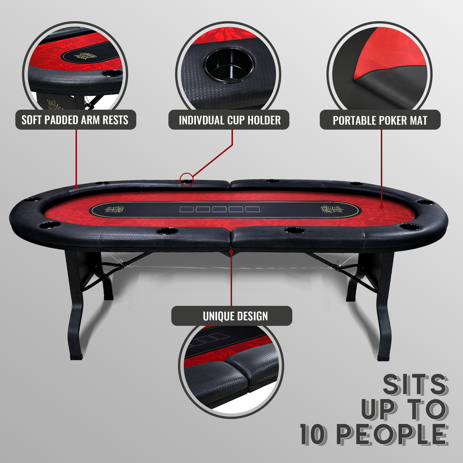 GUTSHOT 10 Player Folding Poker Table With Foldable Legs