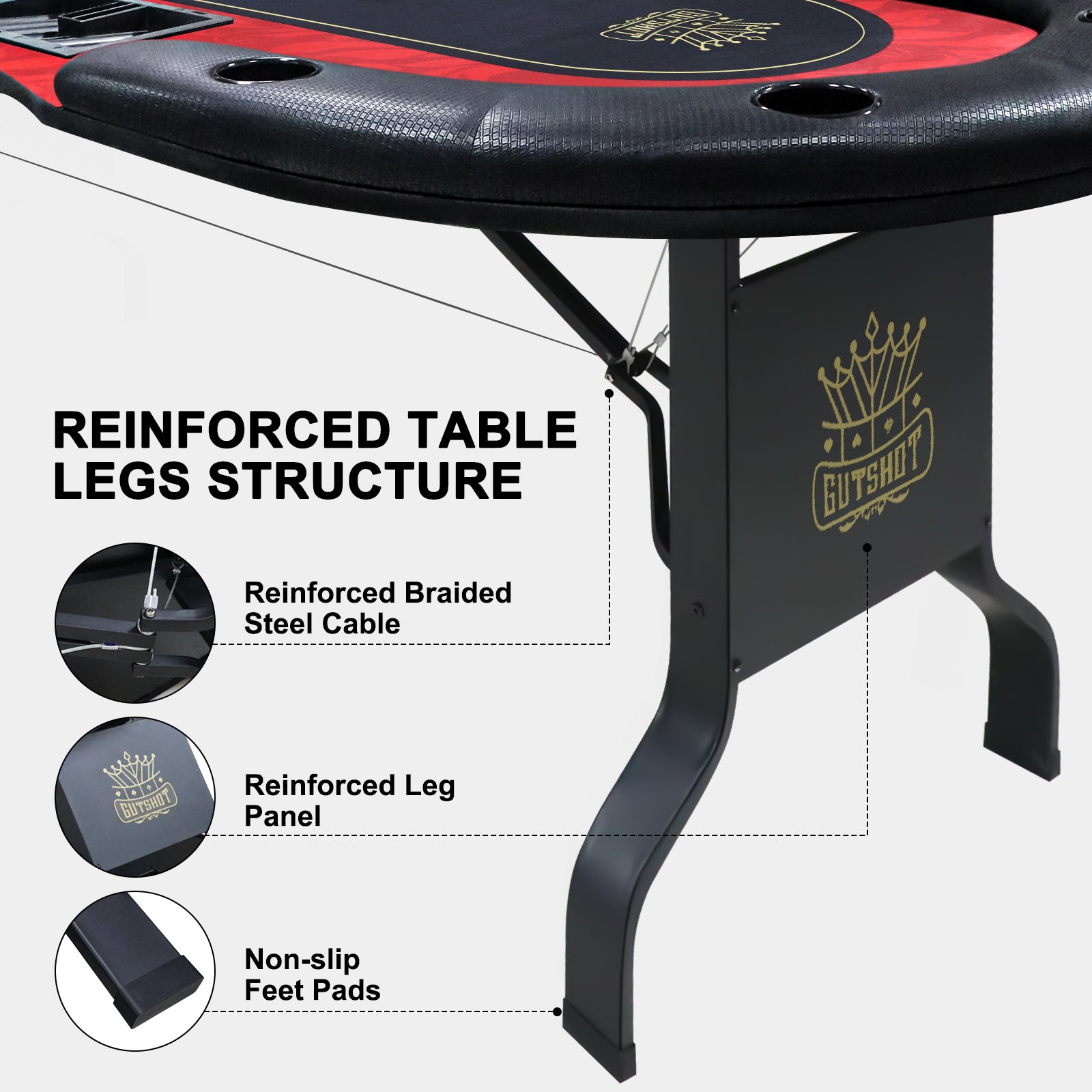 GUTSHOT 10 Player Folding Poker Table With Dealer Tray