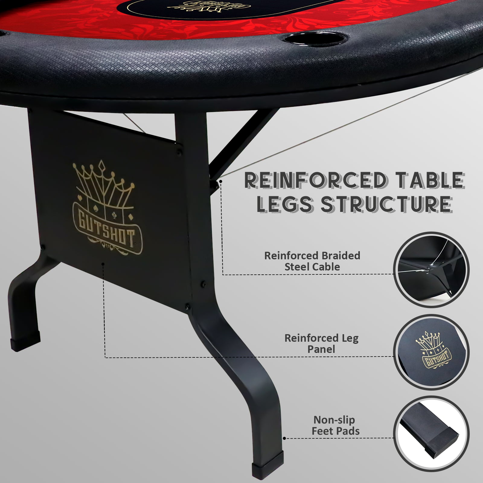 GUTSHOT 10 Player Folding Poker Table With Foldable Legs