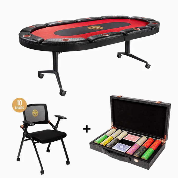 Triton Premium Folding 10 Player Poker Table + 10 Folding Poker Chairs with Castors + Premium Poker Chip Set